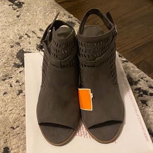 American Eagle By Payless Dark Gray Peep-Toe Heeled Boots